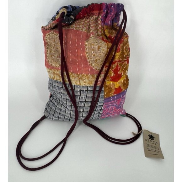 Sevya Fair Trade Bucket Bag Colorful Patchwork Boho Hippie Drawstring India NEW - Picture 2 of 6